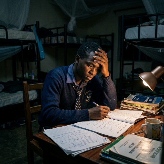 Student feeling overwhelmed while studying at night